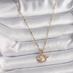 316L Çelik Gold Renk Zincir Zirkon Taşlı Sinek Kuşu Figür Çiçek Kadın Kolye