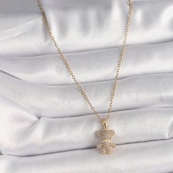 316L Çelik Gold Renk Zincir Zirkon Taşlı Ayıcık Figür Kadın Kolye