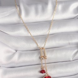 Pirinç Gold Renk Tiffany Model Sallantı Kırmızı Taşlı Kalp Gül Figür Kadın Kolye
