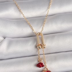 Pirinç Gold Renk Tiffany Model Sallantı Kırmızı Taşlı Kalp Gül Figür Kadın Kolye