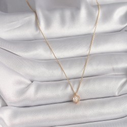 Pirinç Gold Renk Zirkon Taşlı Daire Kafes Model Kadın Kolye