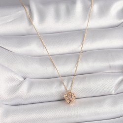 Pirinç Gold Renk 3D Zirkon Taşlı Elmas Model Kadın Kolye