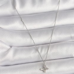 Pirinç Gümüş Renk Zirkon Taşlı Kelebek Model Kadın Kolye