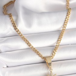 316L Çelik Gold Renk Halka Zincir Model Sallantı Zirkon Taşlı Kutup Yıldız Figür Kadın Kolye