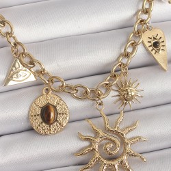 316L Çelik Gold Renk Halka Zincir Model Sallantı Güneş Figür Göz Detay Kadın Kolye