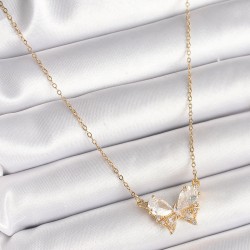 316L Çelik Gold Renk Zincir Zirkon Taşlı Fiyonk Model Kadın Kolye