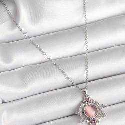 316L Çelik Gümüş Renk Zincir Pembe Sedefli Zirkon Taşlı Yıldız Detay Kadın Kolye