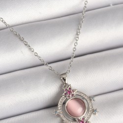 316L Çelik Gümüş Renk Zincir Pembe Sedefli Zirkon Taşlı Yıldız Detay Kadın Kolye
