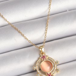 316L Çelik Gold Renk Zincir Turuncu Sedefli Zirkon Taşlı Yıldız Detay Kadın Kolye