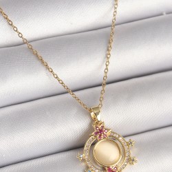 316L Çelik Gold Renk Zincir Beyaz Sedefli Zirkon Taşlı Yıldız Detay Kadın Kolye