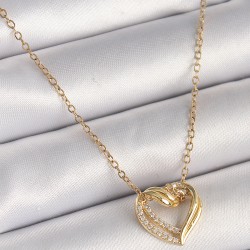316L Çelik Gold Renk Zincir Zirkon Taşlı Kalp Model Kadın Kolye