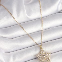316L Çelik Gold Renk Zincir Zirkon Taşlı Kar Tanesi Model Kadın Kolye