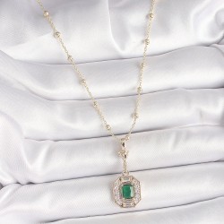 Pirinç Gold Renk Zirkon Taşlı Topçuk Zincir Serenay Model Kadın Kolye