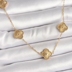 316L Çelik Gold Renk Zincir İşlemeli Yonca Model Kadın Kolye