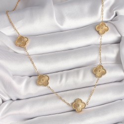 316L Çelik Gold Renk Zincir İşlemeli Yonca Model Kadın Kolye