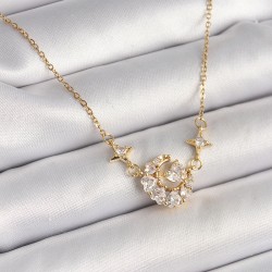 316L Çelik Gold Renk Zirkon Taşlı Hilal Kalp Model Kadın Kolye