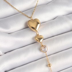 316L Çelik Gold Renk Sallantı Kalp Model Zirkon Taş Detaylı Kadın Kolye