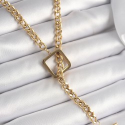 316L Çelik Gold Renk Zincir Model Kare Figür Kadın Kolye
