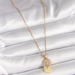 316L Çelik Gold Renk Zincir Zirkon Taşlı Yonca Model Kadın Kolye
