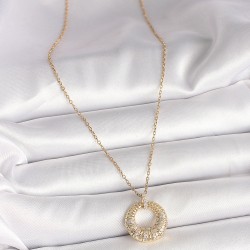 316L Çelik Gold Renk Zincir Zirkon Taş İşlemeli Daire Model Kadın Kolye