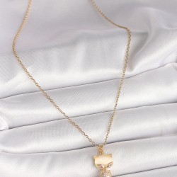 316L Çelik Gold Renk Zincir Zirkon Taşlı Kedi Model Kadın Kolye