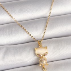 316L Çelik Gold Renk Zincir Zirkon Taşlı Kedi Model Kadın Kolye