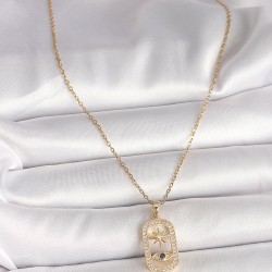316L Çelik Gold Renk Zincir Zirkon Taşlı Göz Yıldız Model Kadın Kolye