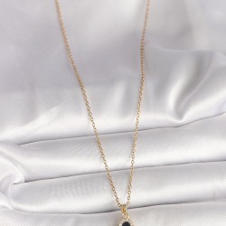 316L Çelik Gold Renk Zincir Zirkon Taşlı Yonca Model Kadın Kolye