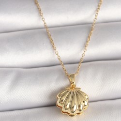 316L Çelik Gold Renk Zincir Açılır İncili Midye Model Kadın Kolye