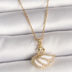 316L Çelik Gold Renk Zincir Zirkon Taşlı Kuğu Model Kadın Kolye
