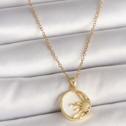 316L Çelik Gold Renk Zincir Beyaz Mineli Gün Batımı Model Kadın Kolye
