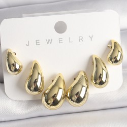 Gold Renk 3'Lü Damla Model CCB Plastik Kadın Küpe Seti