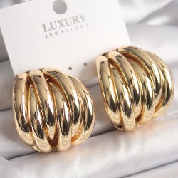 Pirinç Gold Renk Çoklu Halka Model Kadın Küpe