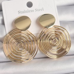 Pirinç Gold Renk Sallantı Labirent Daire Model Kadın Küpe