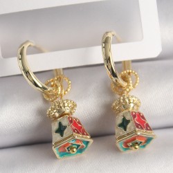 Pirinç Gold Renk Renkli Vintage Çin Emaye Model Kadın Küpe