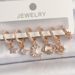 Pirinç Gold Renk Zirkon Taşlı Gezegen Model Kadın Küpe Seti