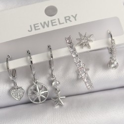 Pirinç Gümüş Renk Sallantı Zirkon Taşlı Yıldız Model Kadın Küpe Seti