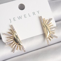 Pirinç Gold Renk Zirkon Taşlı Yarım Güneş Model Kadın Küpe