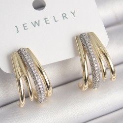 Pirinç Gold Renk Zirkon Taşlı Kadın Küpe
