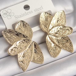 Pirinç Gold Renk İşlemeli Yaprak Model Kadın Küpe