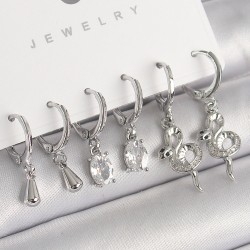 Pirinç Gümüş Renk Sallantı Zirkon Taşlı Yılan Model Kadın Küpe Seti