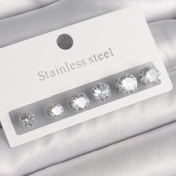 316L Çelik Gümüş Renk Zirkon Taşlı Kadın Küpe Seti