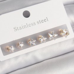 316L Çelik Gold Renk Yıldız Zirkon Taş Model Kadın Küpe Seti