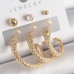 Pirinç Gold Renk Zirkon Taşlı Topçuk Detay Yılan Halka Model Kadın Küpe Seti