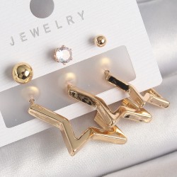 Pirinç Gold Renk Yıldız Model Zirkon Taşlı Topçuk Detay Kadın Küpe Seti