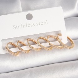 Pirinç Gold Renk Zirkon Taşlı 3 Çift Halka Model Kadın Küpe