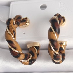 Pirinç Gold Renk Sarmal Halka Leopar Desen Model Kadın Küpe