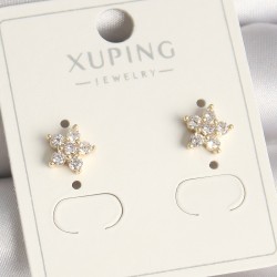 Pirinç Gold Renk Zirkon Taşlı Çiçek Model Xuping Kadın Küpe