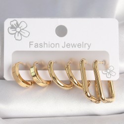 316L Çelik Gold Renk Kare Halka Model Kadın Küpe Seti