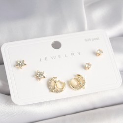 925 Ayar Gümüş Çivi Zirkon Taşlı Hilal Yıldız Model Kadın Küpe Seti